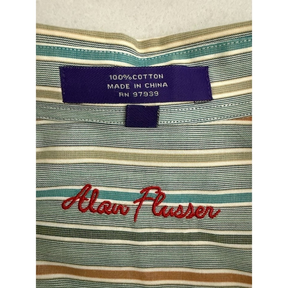 Allen Flusser Shirt Men Large Multicolor Striped 100% Cotton Button Down Pocket - Picture 10 of 13